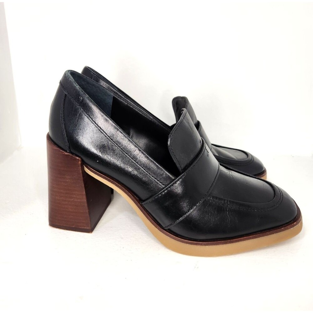 Vince Camuto Ezerna Stacked Block Heel Loafter Black Leather  Women's Size 7M